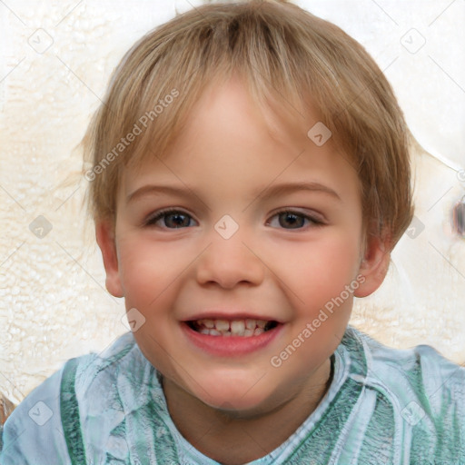 Joyful white child female with short  brown hair and brown eyes