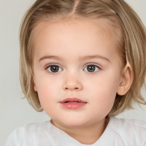 Neutral white child female with medium  brown hair and blue eyes