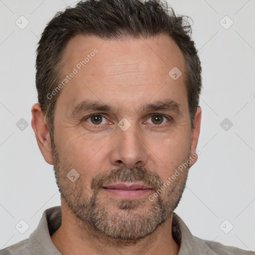 Neutral white adult male with short  brown hair and brown eyes