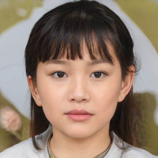 Neutral white child female with medium  brown hair and brown eyes
