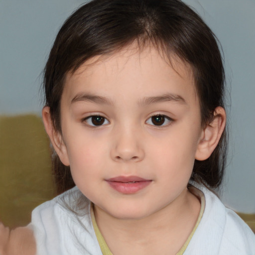 Neutral white child female with medium  brown hair and brown eyes