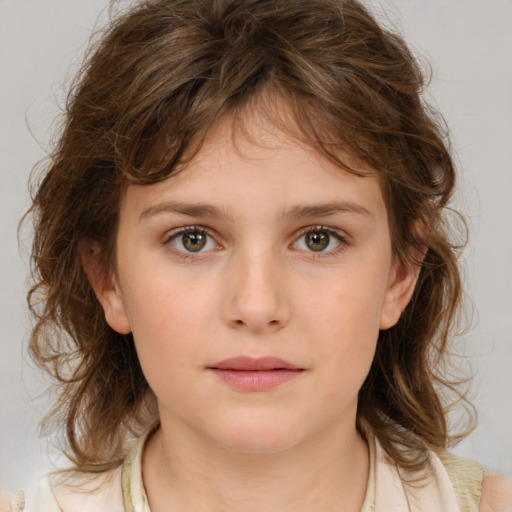 Neutral white child female with medium  brown hair and brown eyes