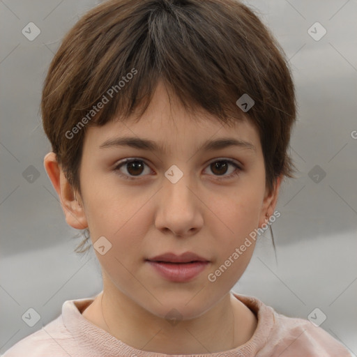 Neutral white child female with short  brown hair and brown eyes