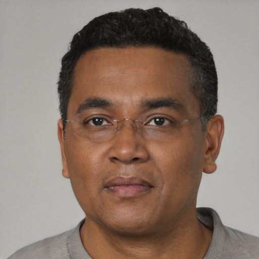 Neutral black adult male with short  black hair and brown eyes