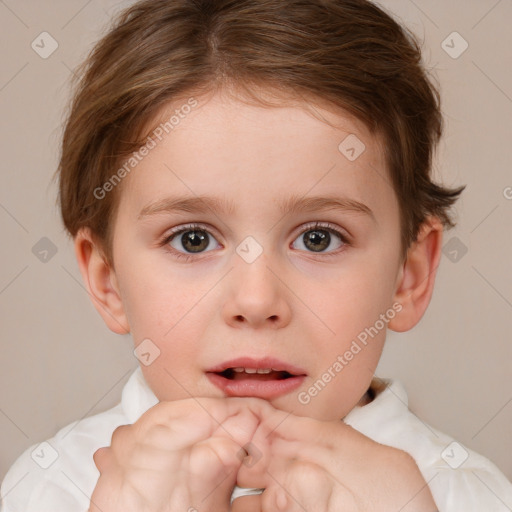 Neutral white child female with short  brown hair and brown eyes