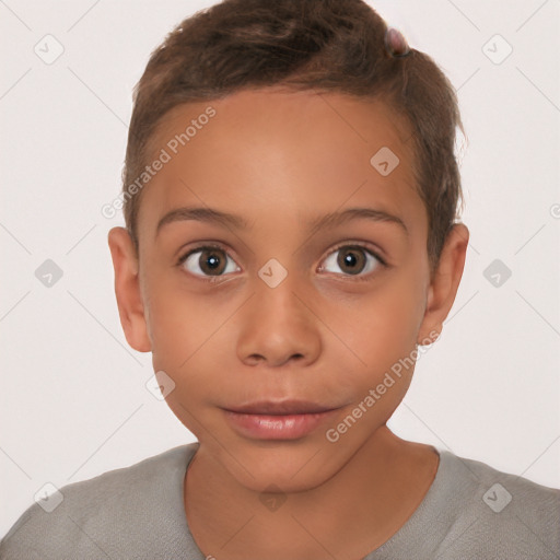 Neutral white child female with short  brown hair and brown eyes