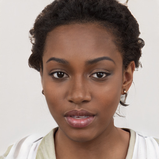 Neutral black young-adult female with short  brown hair and brown eyes