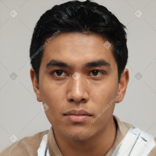 Neutral asian young-adult male with short  black hair and brown eyes