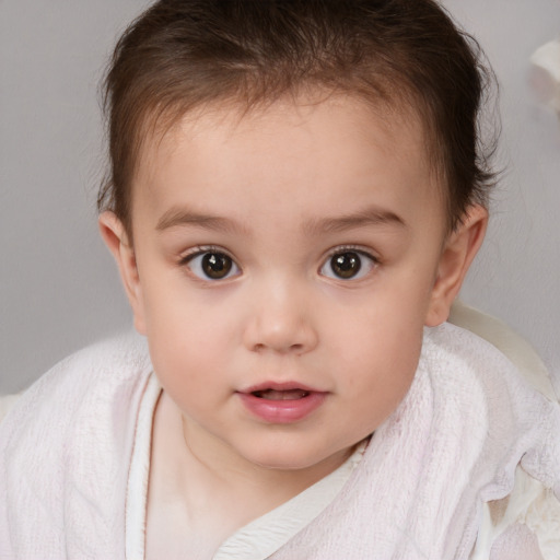 Neutral white child female with short  brown hair and brown eyes