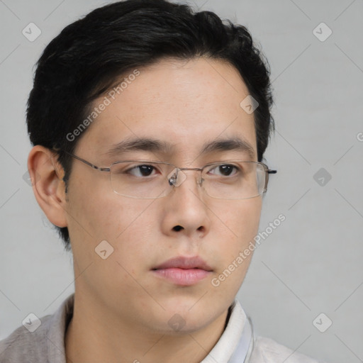 Neutral asian young-adult male with short  brown hair and brown eyes