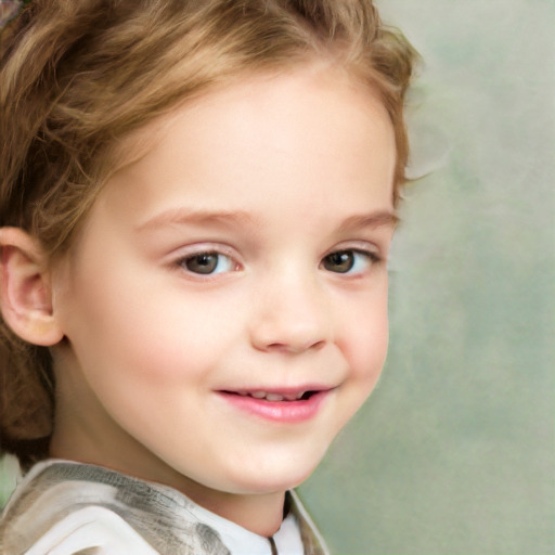 Joyful white child female with short  brown hair and brown eyes