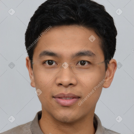 Neutral asian young-adult male with short  black hair and brown eyes