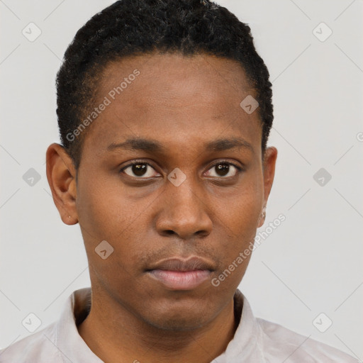 Neutral black young-adult male with short  brown hair and brown eyes