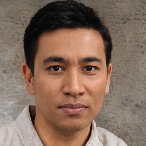 Neutral asian young-adult male with short  brown hair and brown eyes