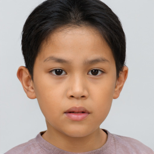 Neutral asian child female with short  brown hair and brown eyes