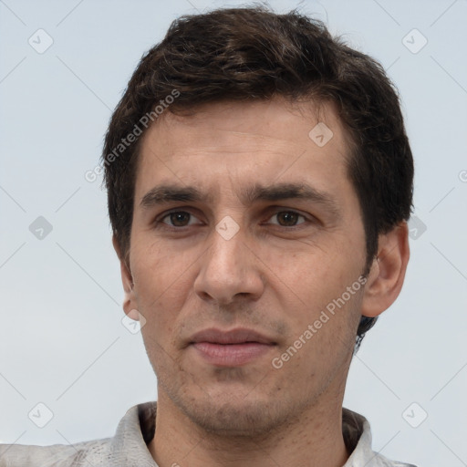 Neutral white adult male with short  brown hair and brown eyes