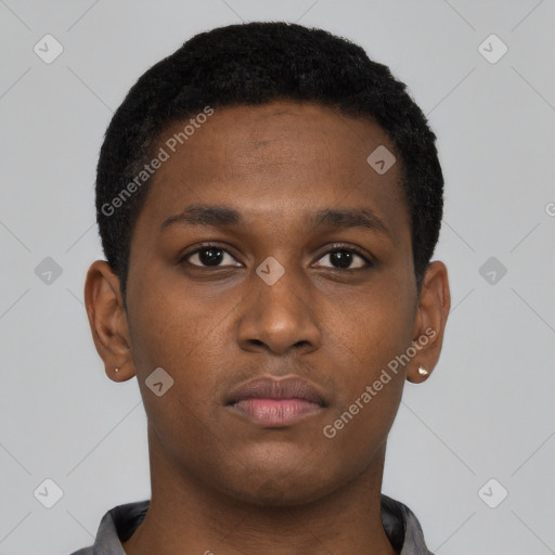Neutral black young-adult male with short  brown hair and brown eyes