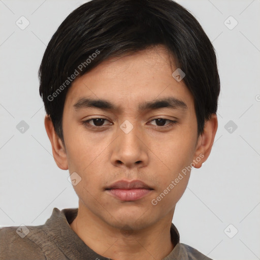 Neutral asian young-adult male with short  black hair and brown eyes
