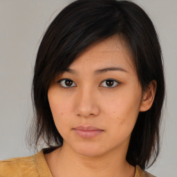 Neutral asian young-adult female with medium  brown hair and brown eyes