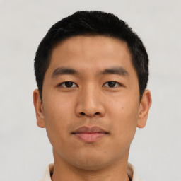 Neutral asian young-adult male with short  black hair and brown eyes