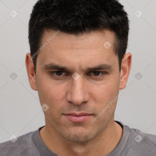 Neutral white adult male with short  brown hair and brown eyes