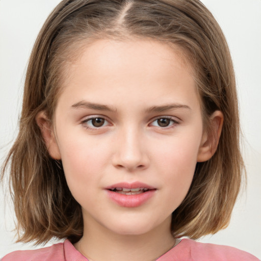 Neutral white child female with medium  brown hair and brown eyes