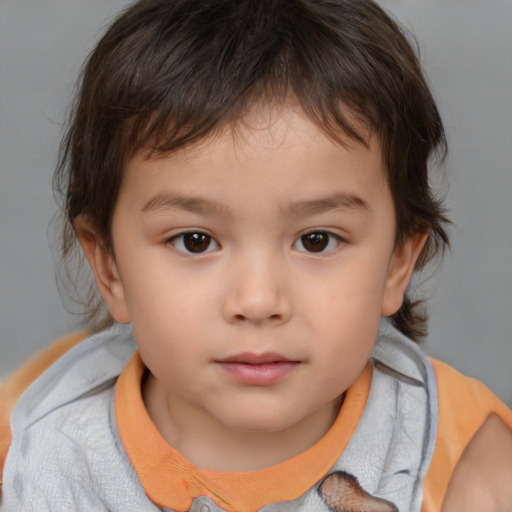 Neutral white child male with medium  brown hair and brown eyes