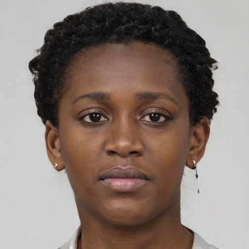 Neutral black young-adult female with short  brown hair and brown eyes