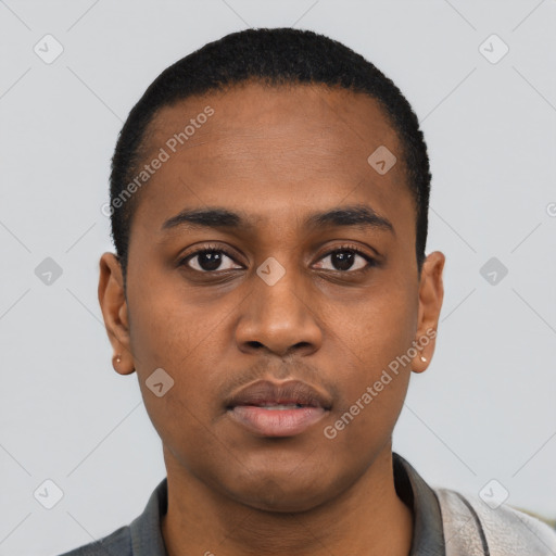 Neutral black young-adult male with short  brown hair and brown eyes