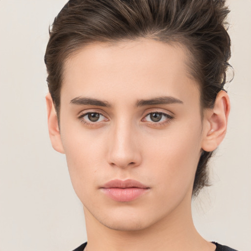 Neutral white young-adult male with medium  brown hair and brown eyes