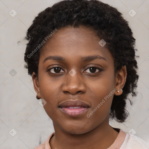 Neutral black young-adult female with short  black hair and brown eyes