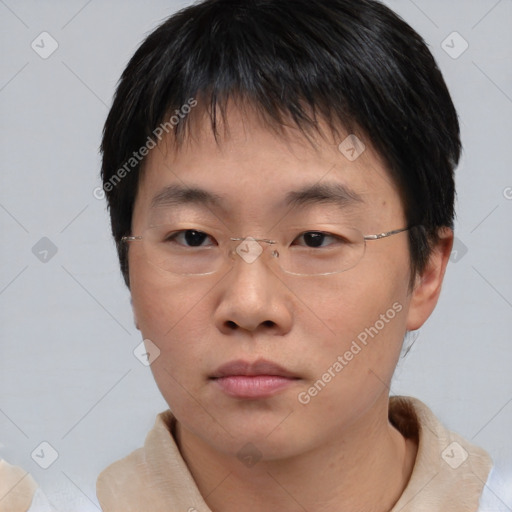 Neutral asian young-adult male with short  brown hair and brown eyes
