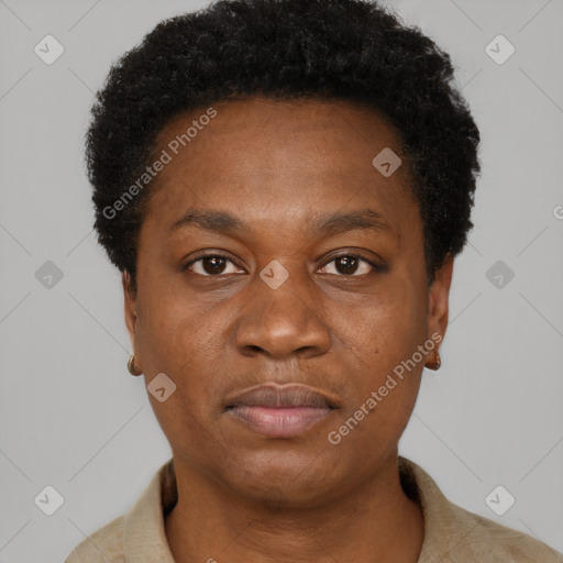 Neutral black young-adult male with short  brown hair and brown eyes