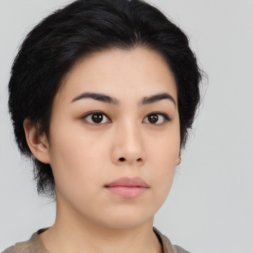 Neutral asian young-adult female with medium  black hair and brown eyes