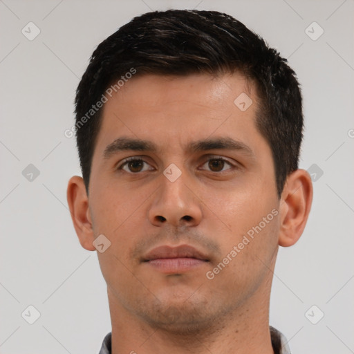 Neutral asian young-adult male with short  brown hair and brown eyes