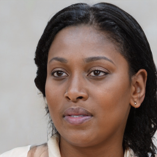 Neutral black young-adult female with long  black hair and brown eyes