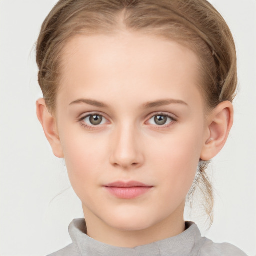 Neutral white young-adult female with medium  brown hair and grey eyes