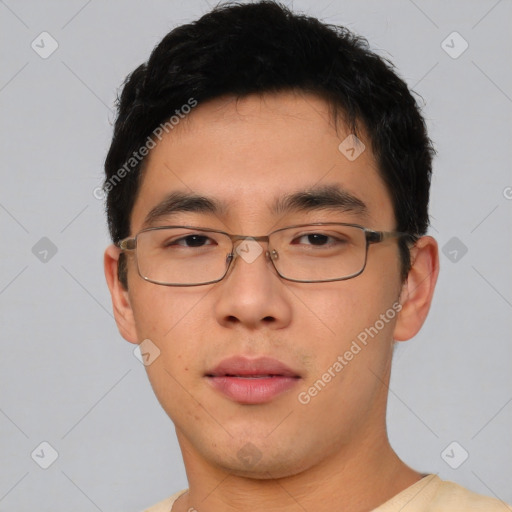 Neutral asian young-adult male with short  black hair and brown eyes