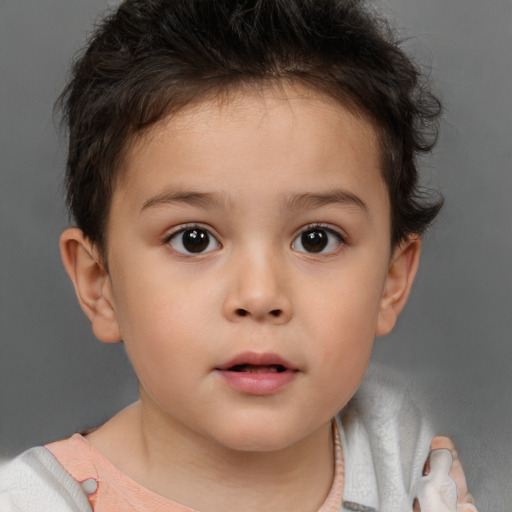 Neutral white child female with short  brown hair and brown eyes