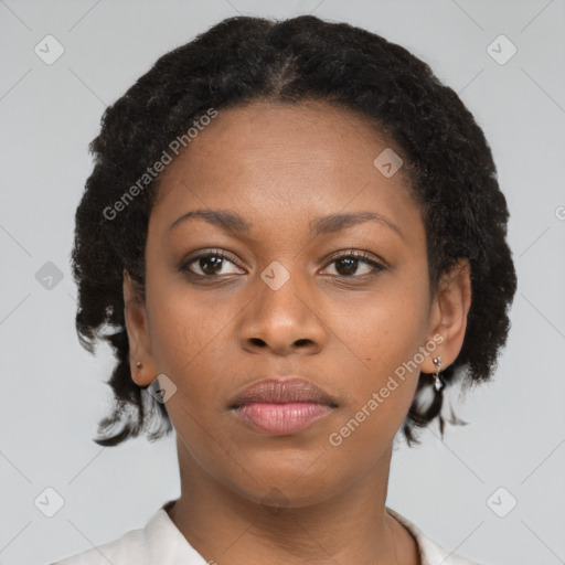 Neutral black young-adult female with short  brown hair and brown eyes