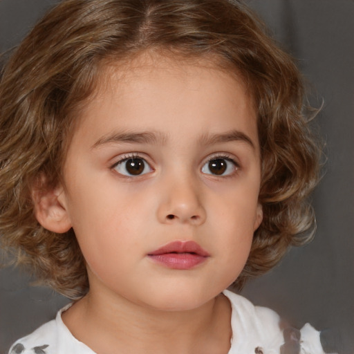 Neutral white child female with medium  brown hair and brown eyes