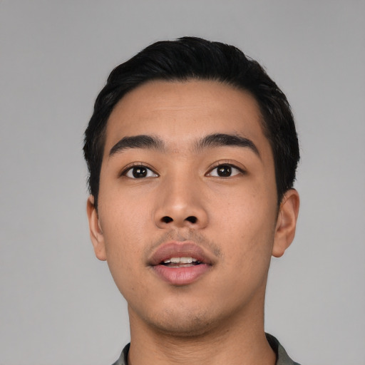 Neutral asian young-adult male with short  black hair and brown eyes