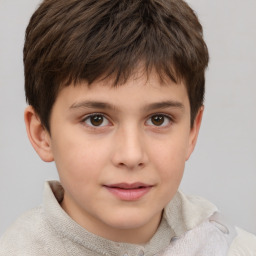 Joyful white child male with short  brown hair and brown eyes