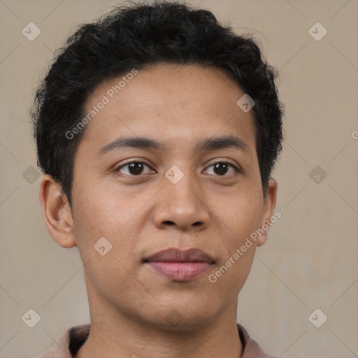 Neutral asian young-adult male with short  brown hair and brown eyes