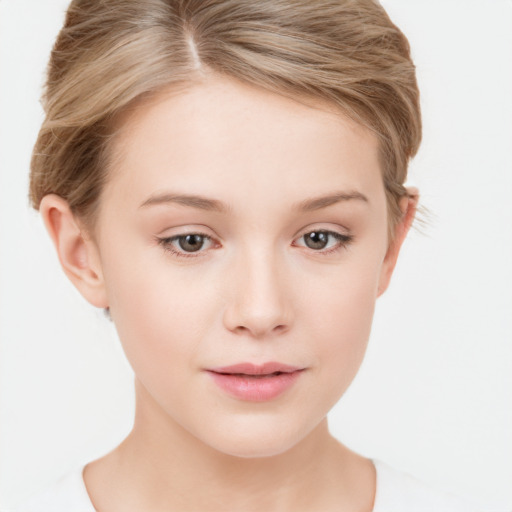 Neutral white young-adult female with short  brown hair and brown eyes