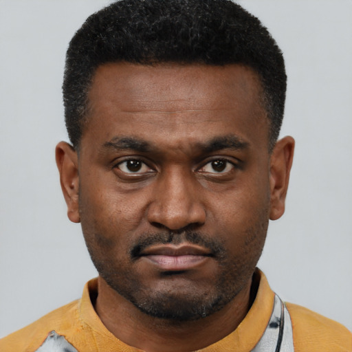 Neutral black young-adult male with short  brown hair and brown eyes