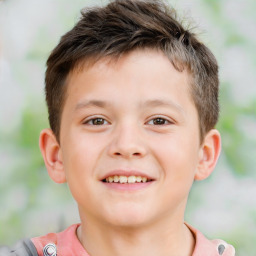 Joyful white child male with short  brown hair and brown eyes