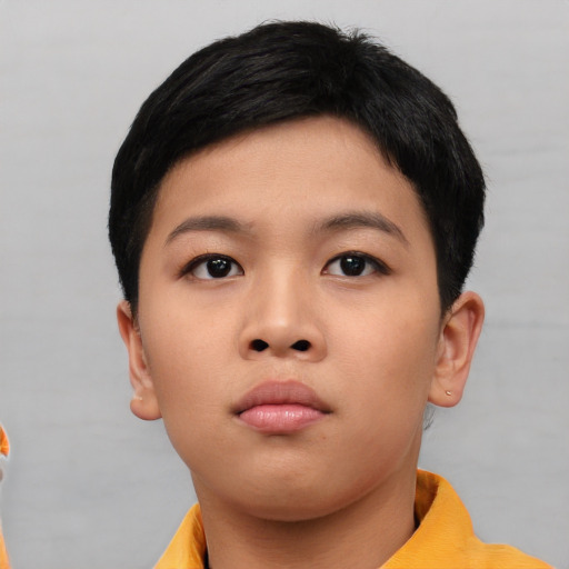 Neutral asian child female with short  black hair and brown eyes