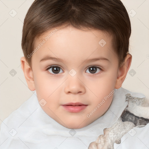 Neutral white child female with short  brown hair and brown eyes