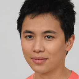 Neutral asian young-adult male with short  brown hair and brown eyes